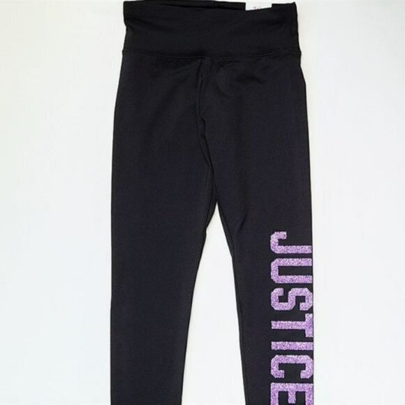 NWT JUSTICE Big Girls Glitter Logo Print Active Fit Leggings - Picture 3 of 4